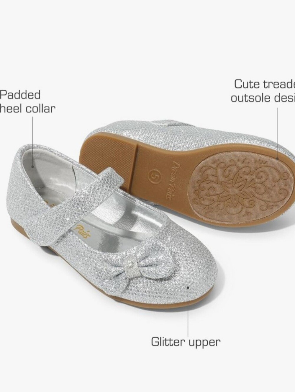 Silver Glitter Mary Jane Kids Shoes with Bow